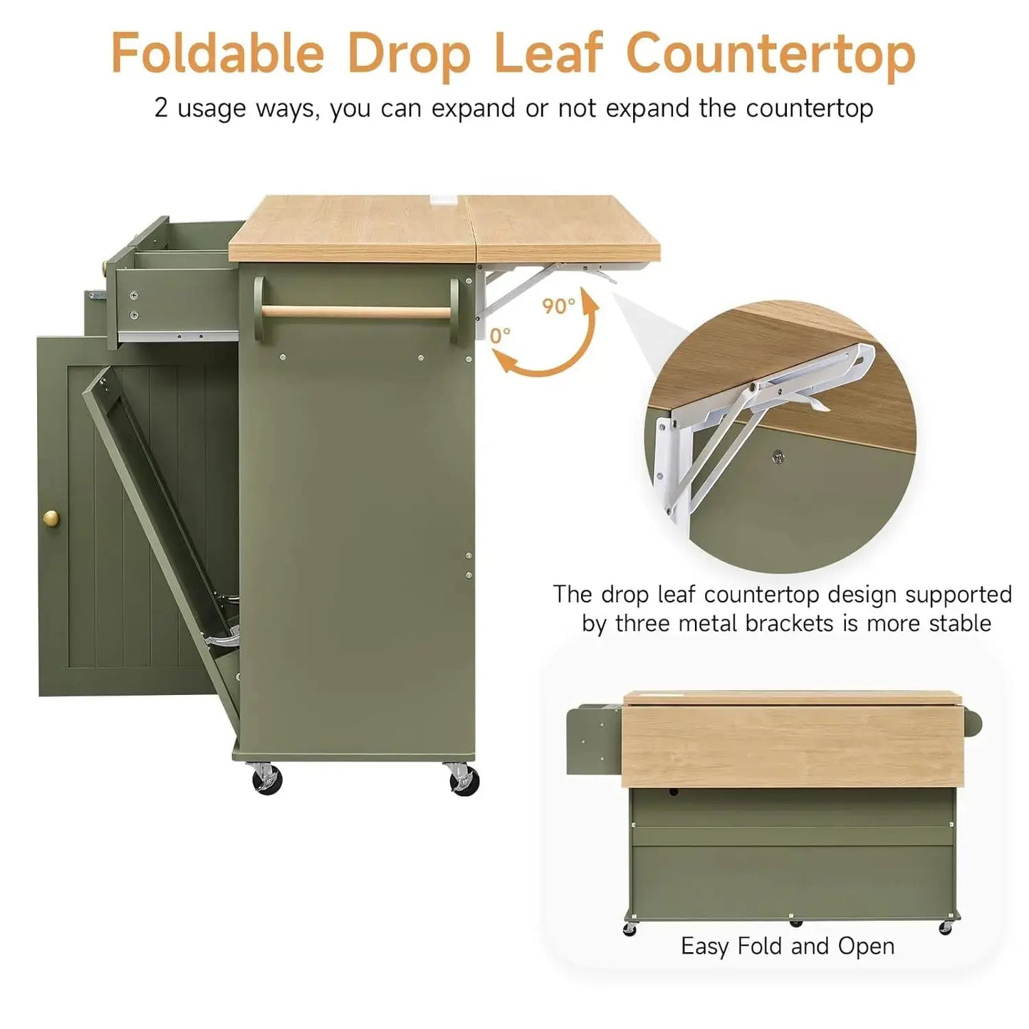 Rolling Versatile Kitchen Island with Power Outlet & Drop Leaf comfydesigners