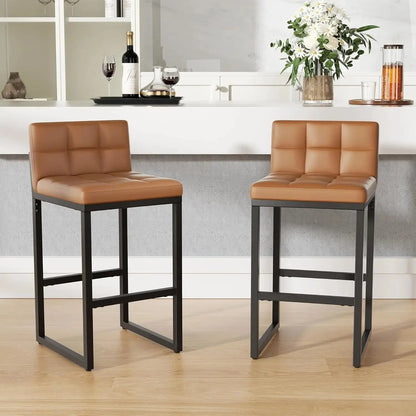 Modern Faux Leather Counter Height Bar Stools with Low Back and Footrest, Set of 2 comfydesigners