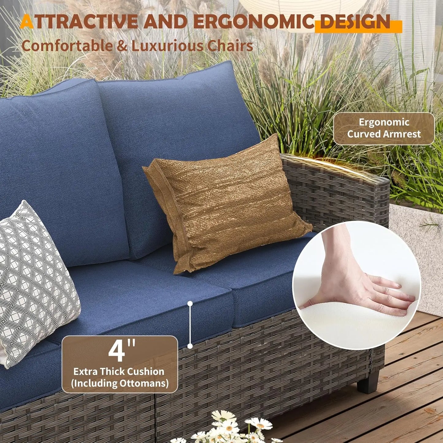 6-Piece Rattan Patio Sofa Set with Swivel Chairs