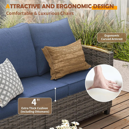 6-Piece Rattan Patio Sofa Set with Swivel Chairs