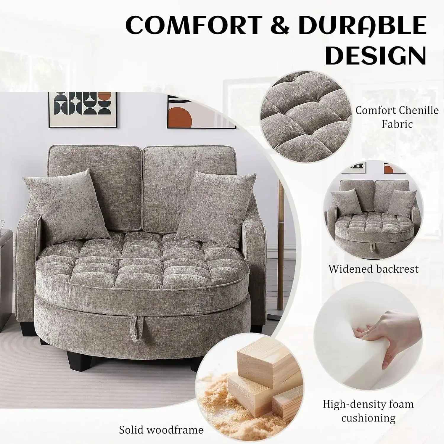 Oversized Chenille Chaise Lounge with Ottoman comfydesigners