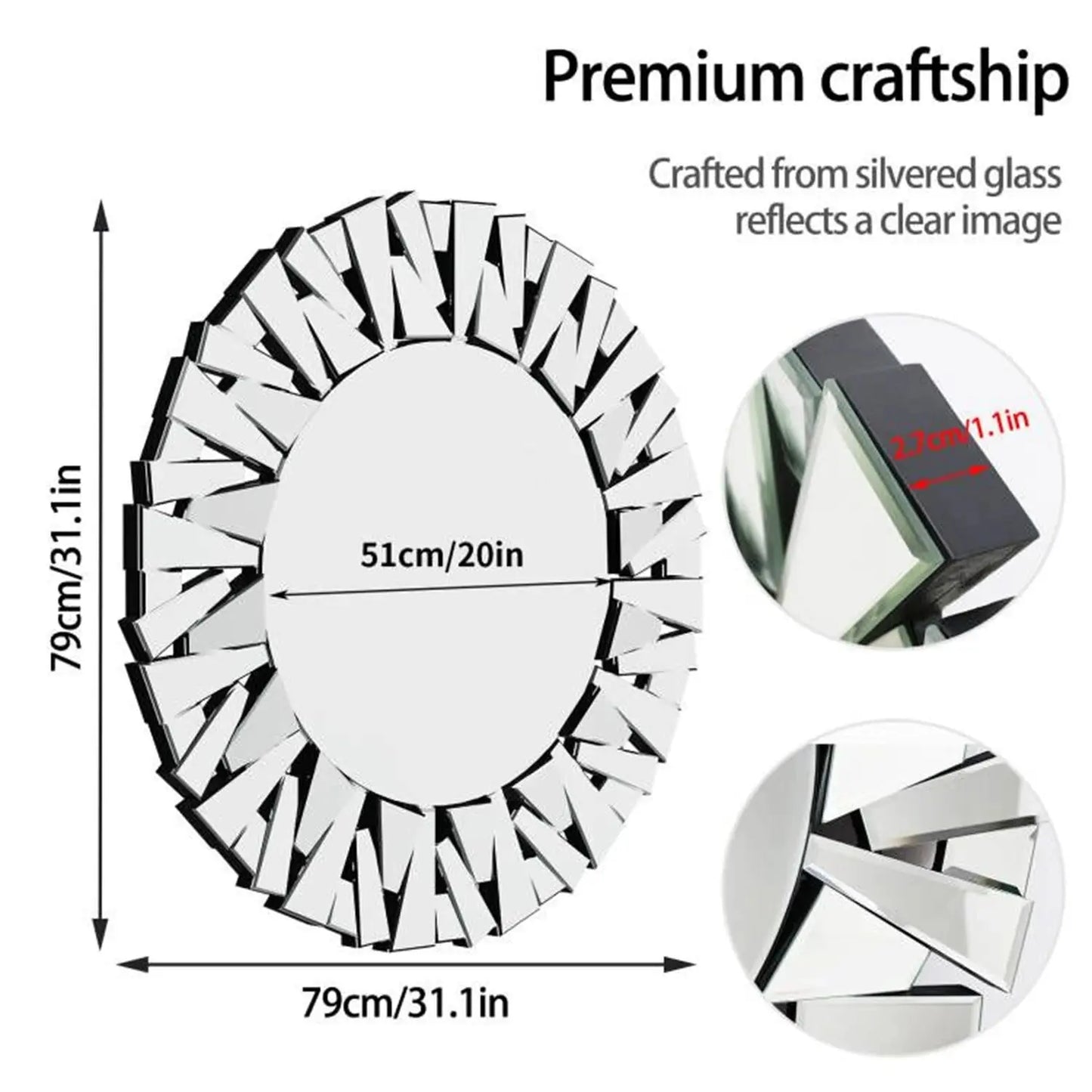 Silver Sunburst Decorative Round Wall Mirror comfydesigners
