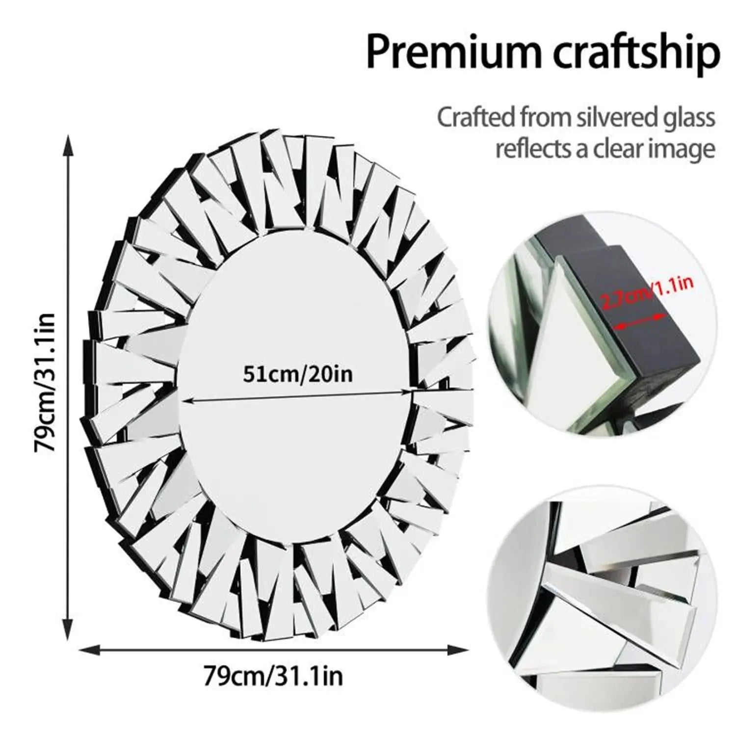 Silver Sunburst Decorative Round Wall Mirror comfydesigners