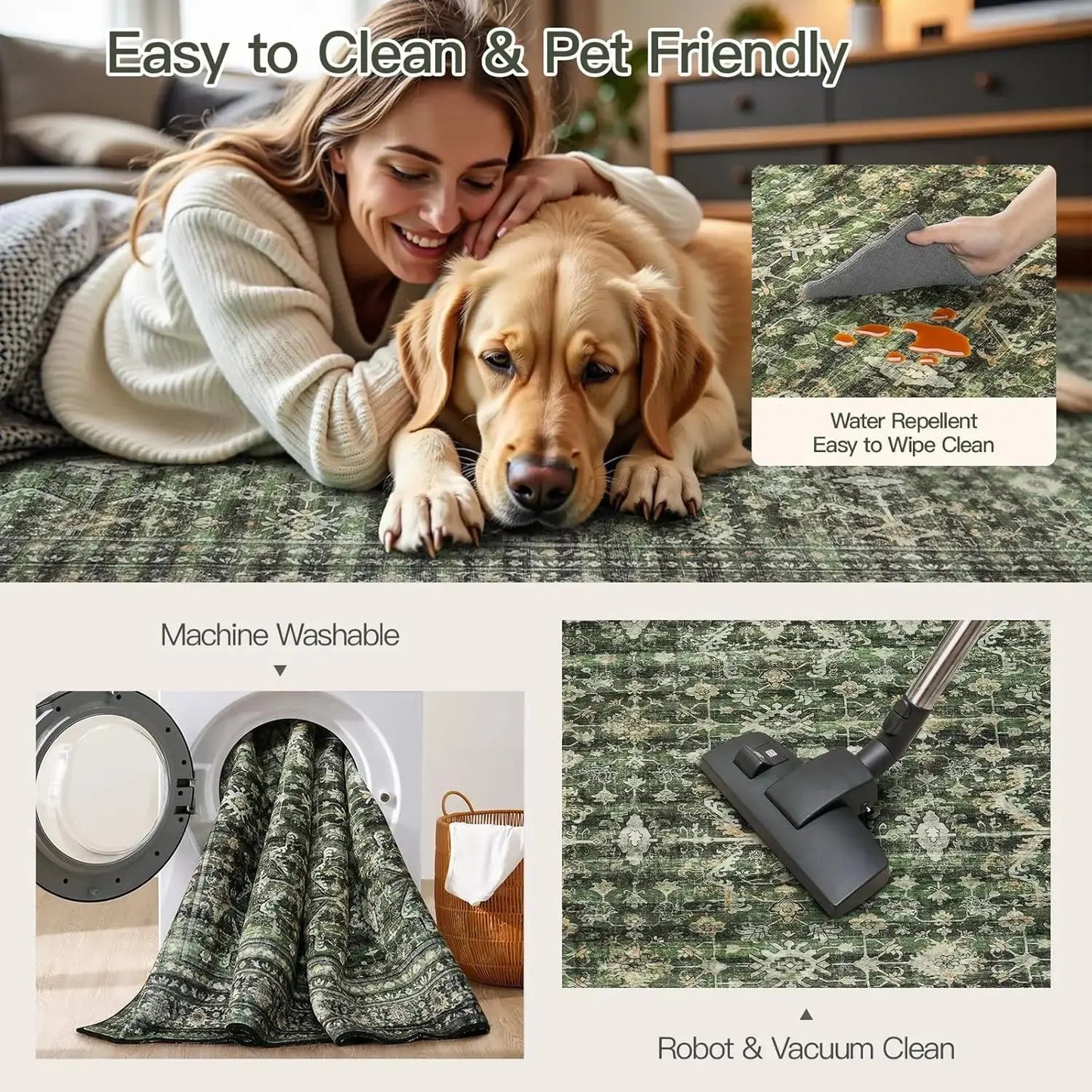 8x10 Washable Area Rug with Non-Slip Backing comfydesigners