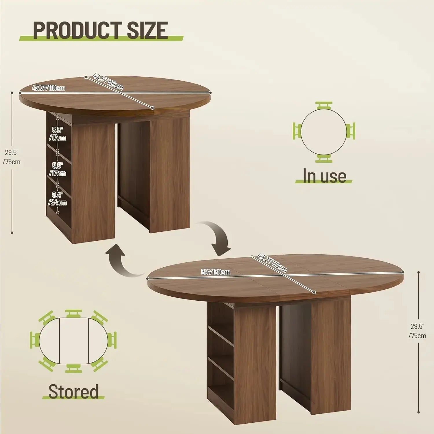 Extendable Round Dining Table with Storage comfydesigners