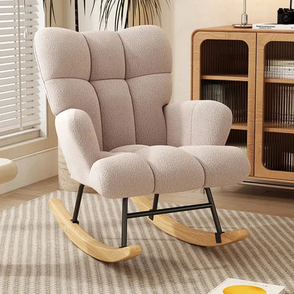 High-Back Solid Wood Rocking Chair with Cushion comfydesigners
