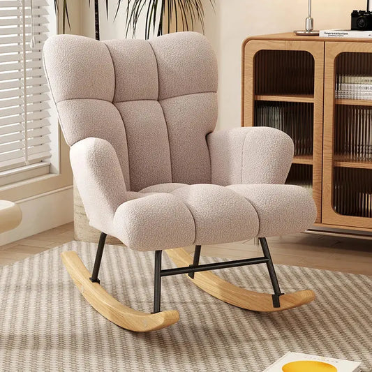 High-Back Solid Wood Rocking Chair with Cushion comfydesigners