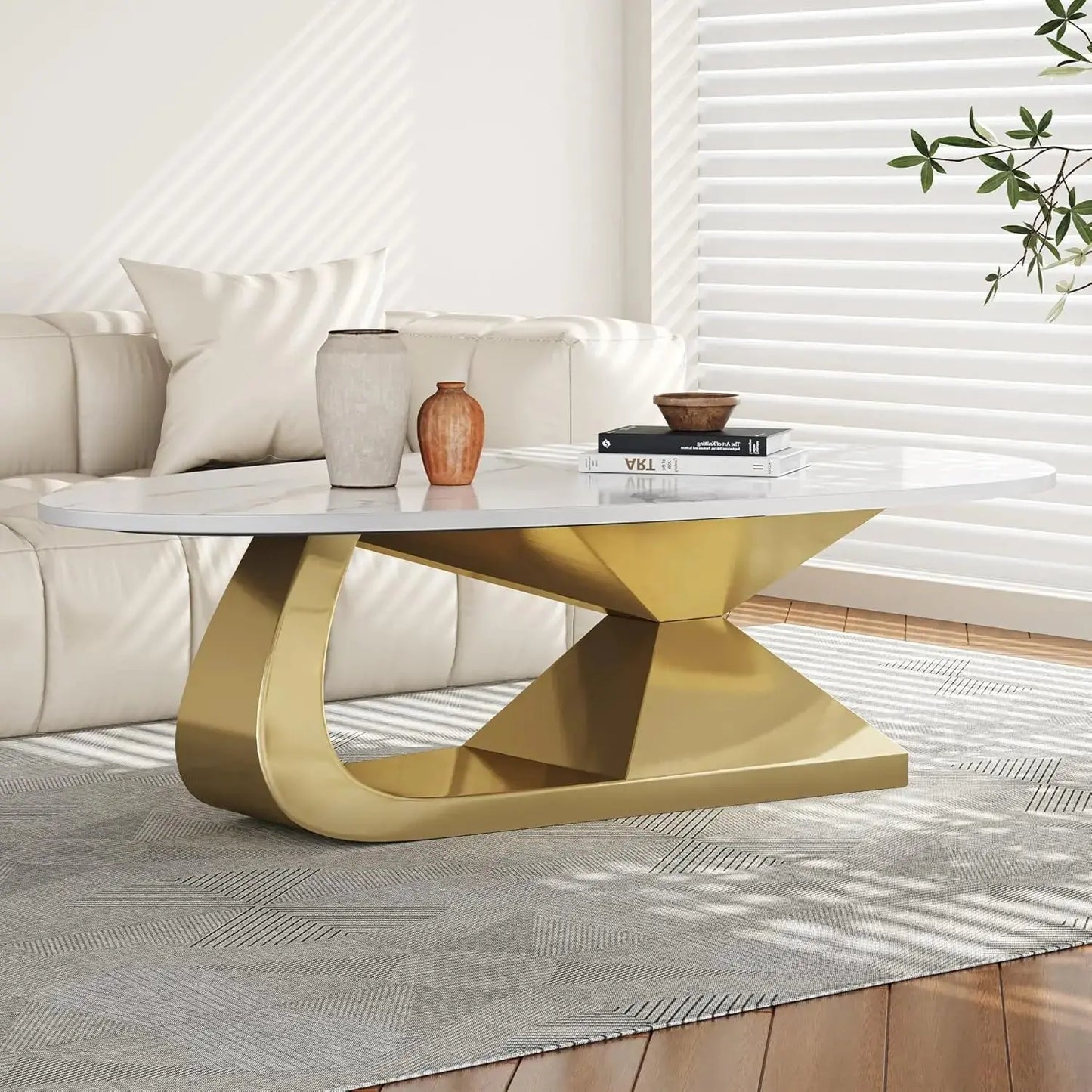 Oval Living Room Table with Faux Marble Top & Silver Stainless Steel Pedestal comfydesigners