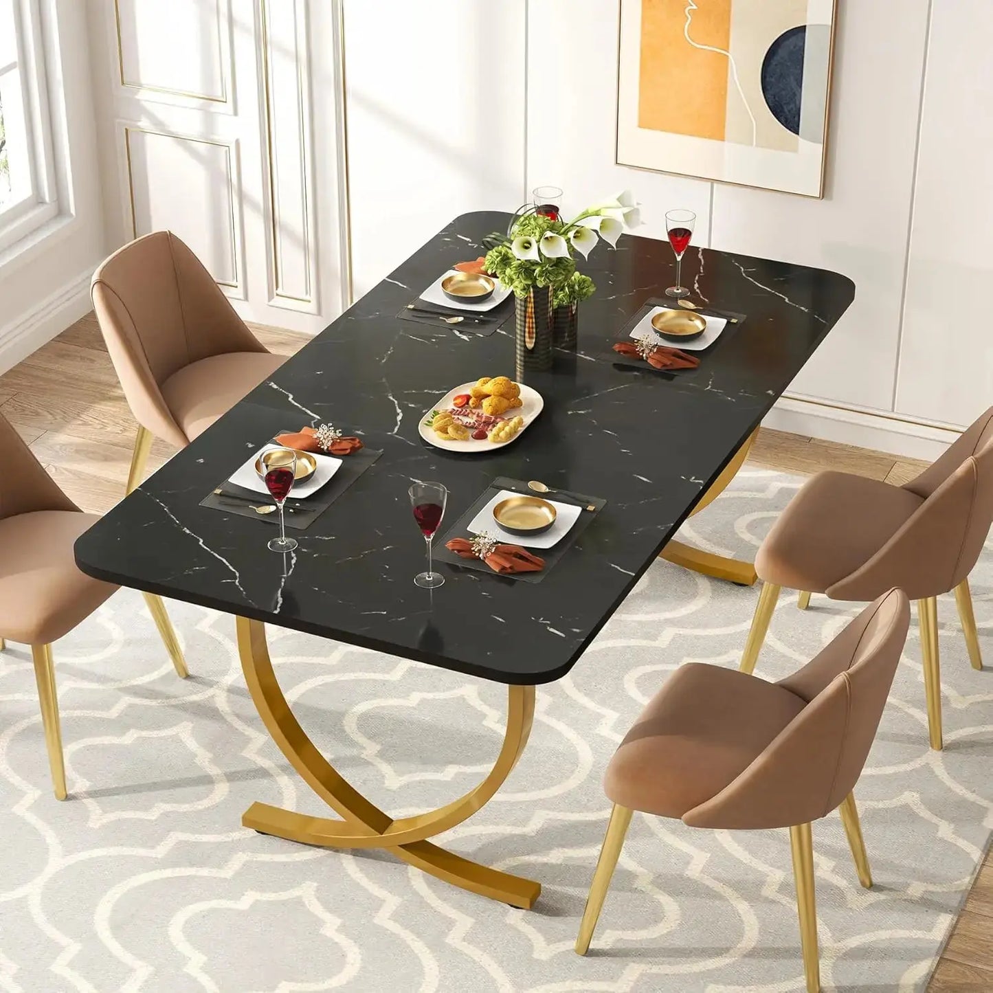 Faux Marble Rectangular Dining Table comfydesigners