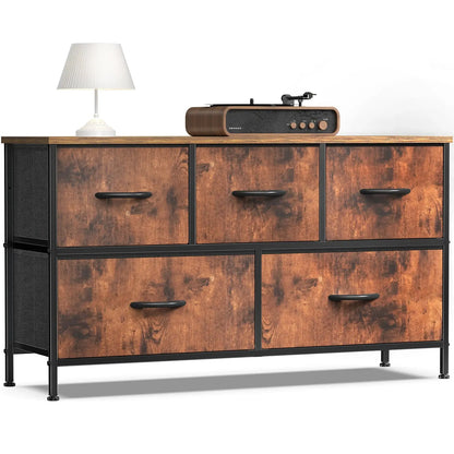 Refined Storage for the Modern Home — 5-Drawer Fabric Dresser with Steel Frame & Wooden Top comfydesigners