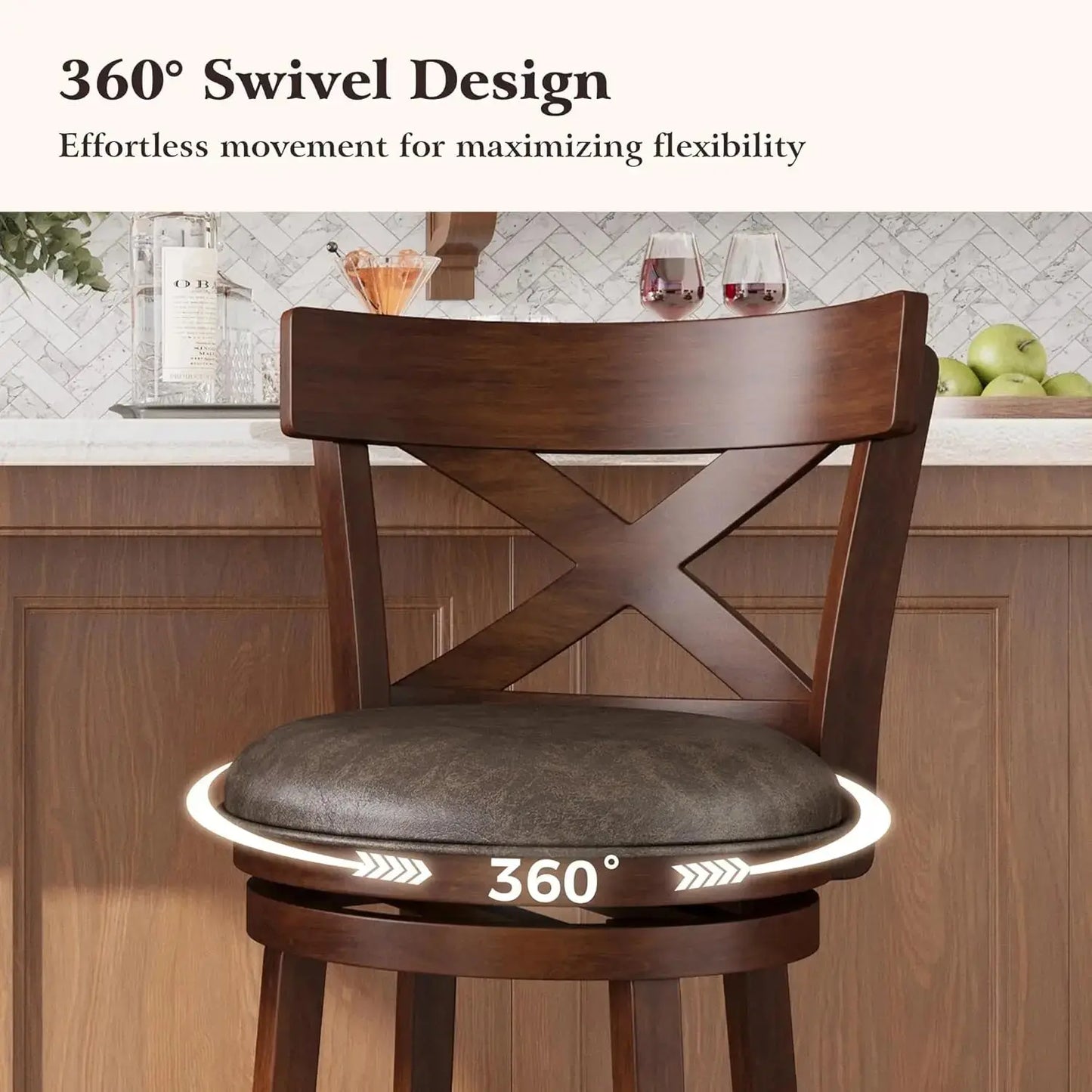 Swivel Wooden Bar Stools with Backs, Set of 2 comfydesigners