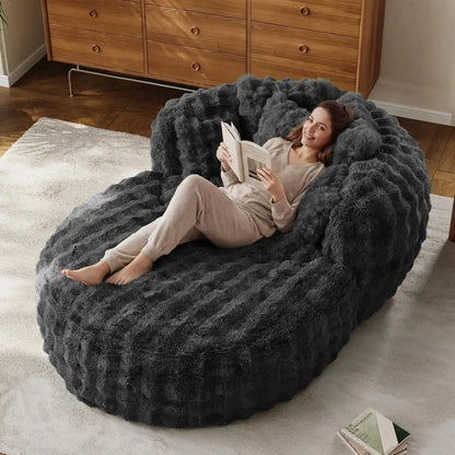 Faux Fur Oversized Chaise Lounge with Ottoman comfydesigners