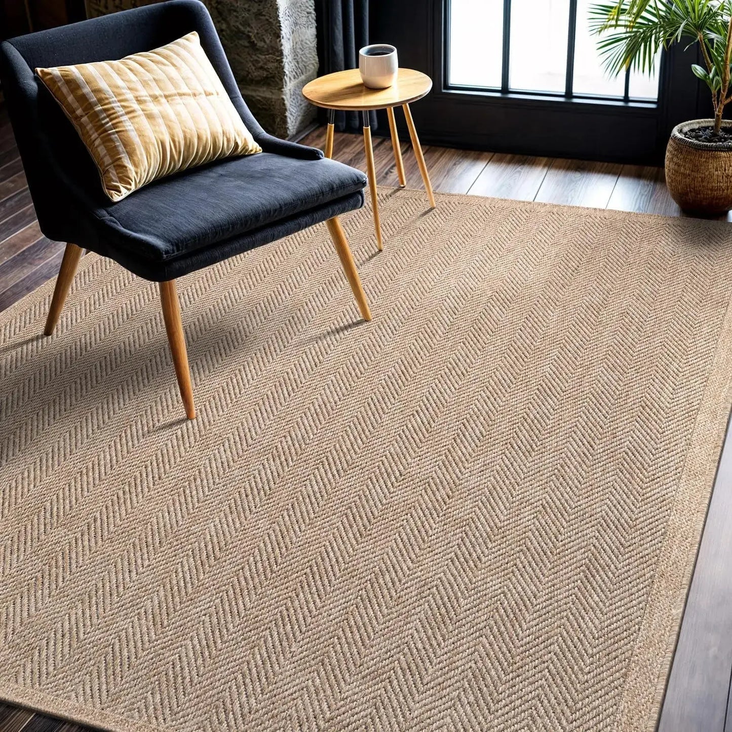 Natural Fiber Area Rug, Herringbone Seagrass Design comfydesigners