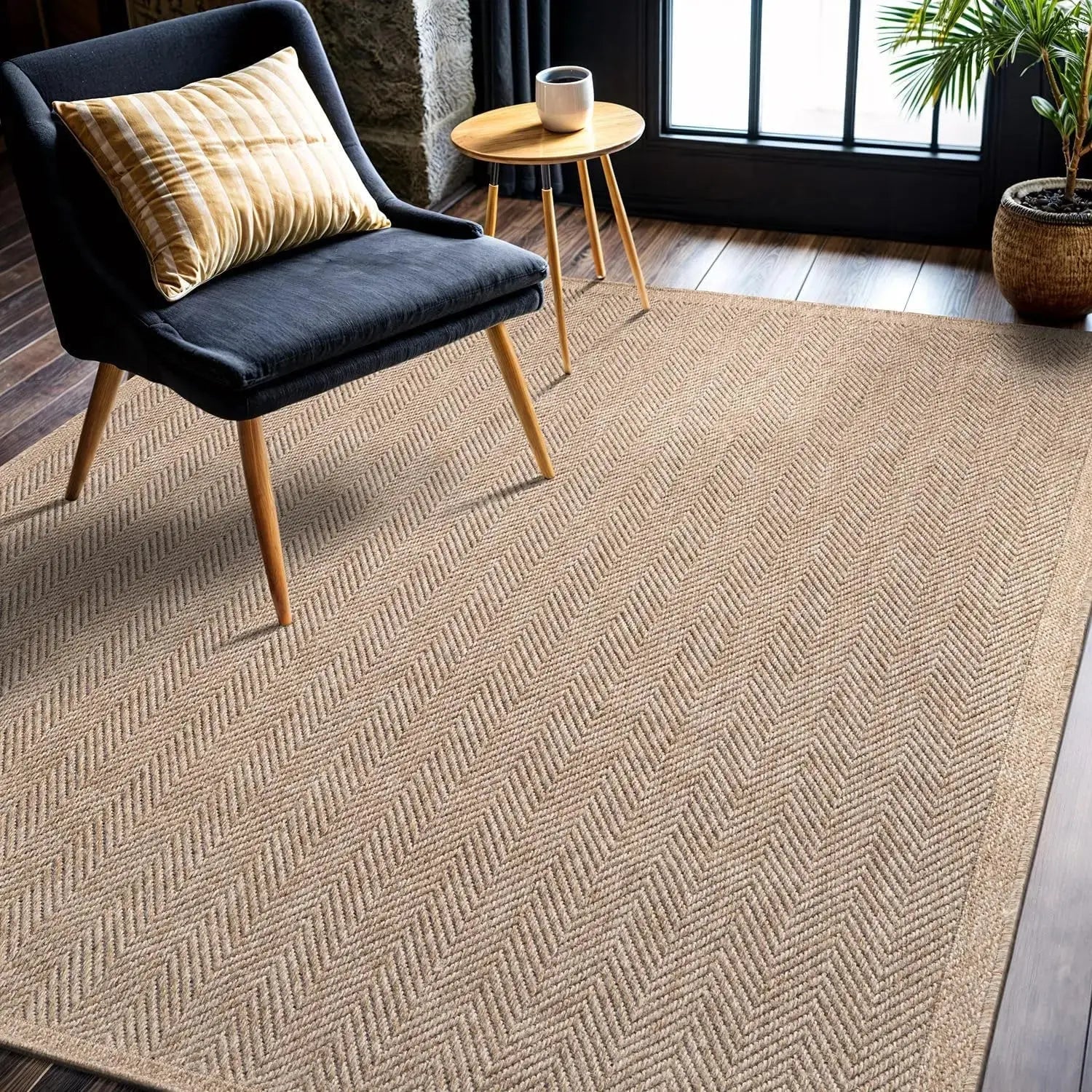 Natural Fiber Area Rug, Herringbone Seagrass Design comfydesigners