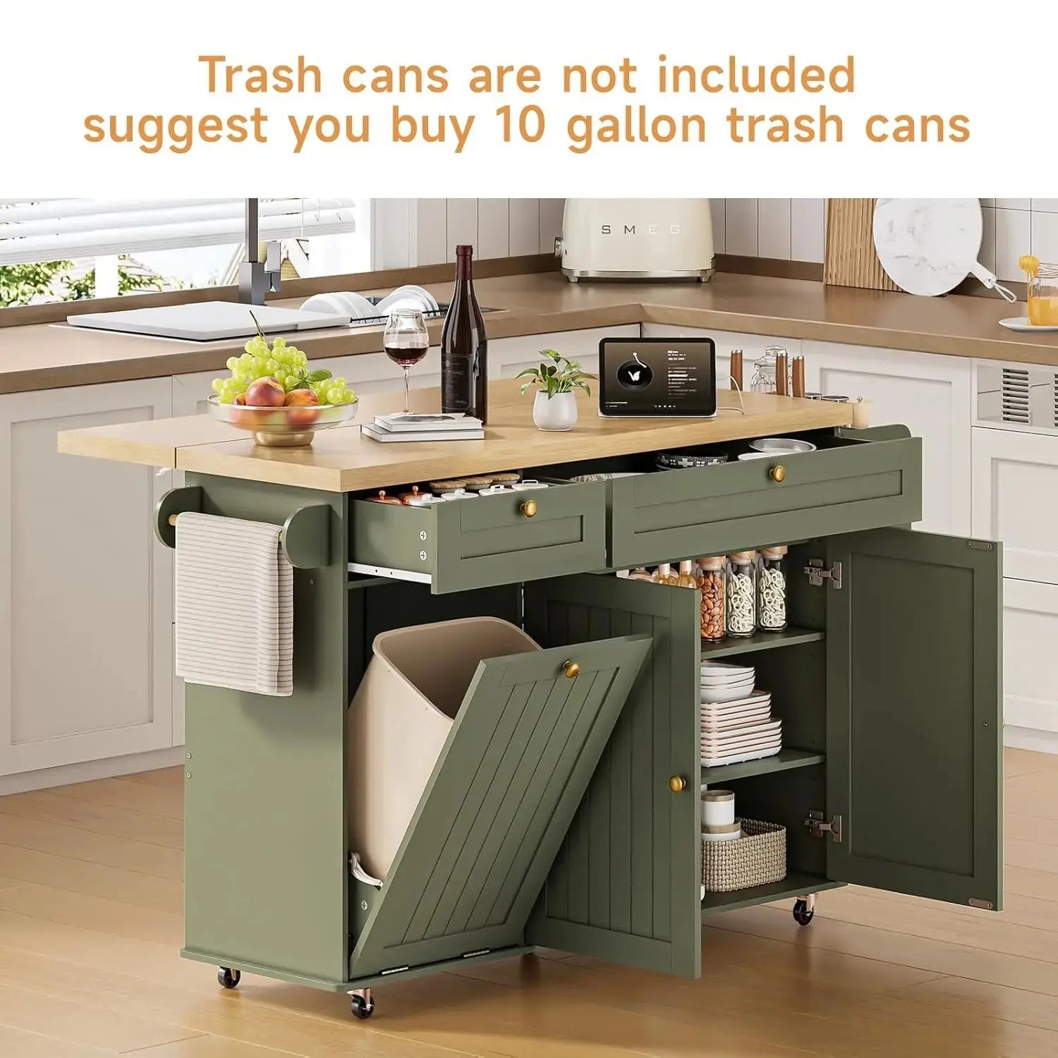 Rolling Versatile Kitchen Island with Power Outlet & Drop Leaf comfydesigners