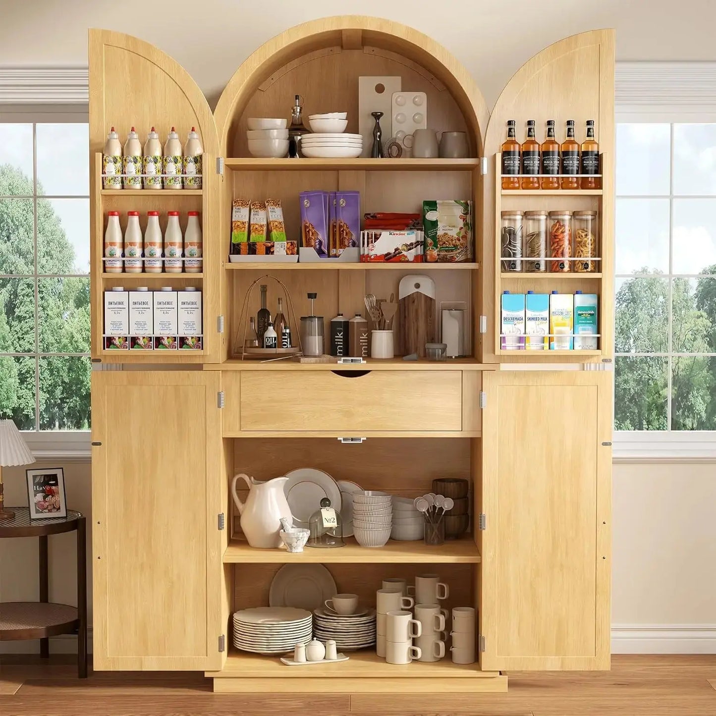 Farmhouse Storage Cabinet with Arched Doors comfydesigners