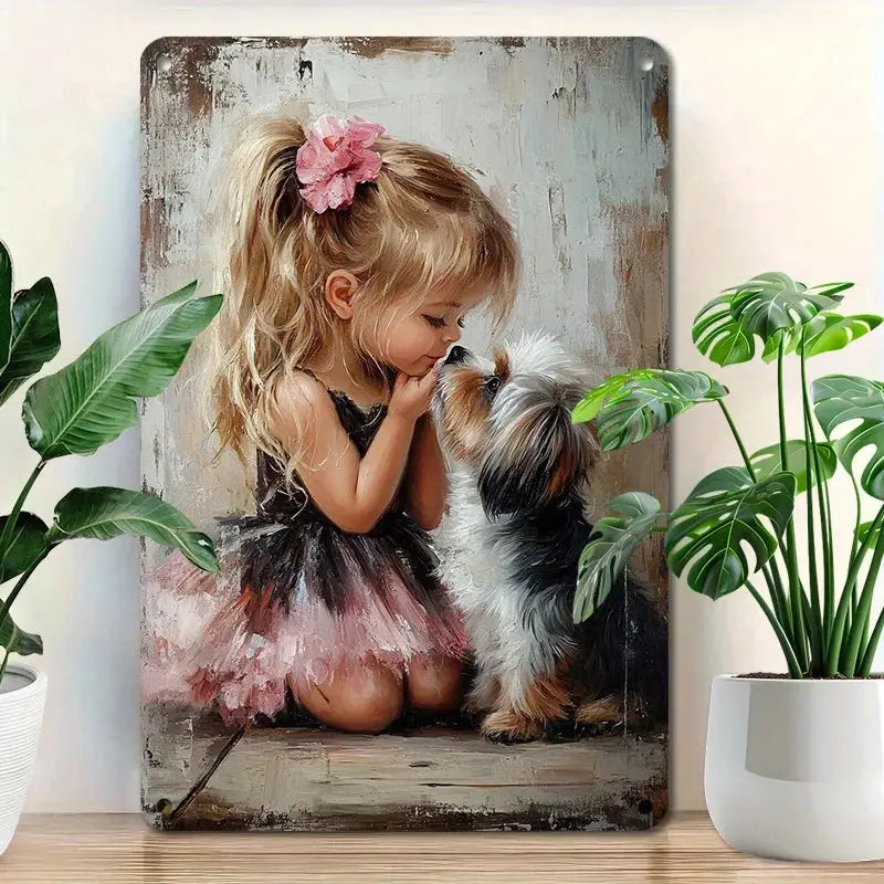 Girl & Dog Tinplate Wall Art comfydesigners