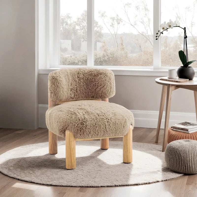 Mushroom Fur Accent Chair — Wooden Legs
