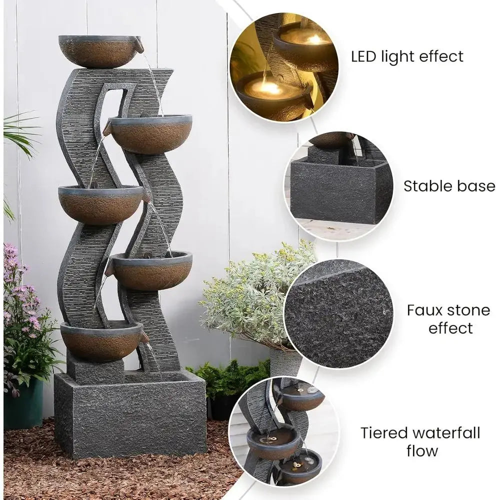6-Tier Outdoor Water Fountain with Lights comfydesigners