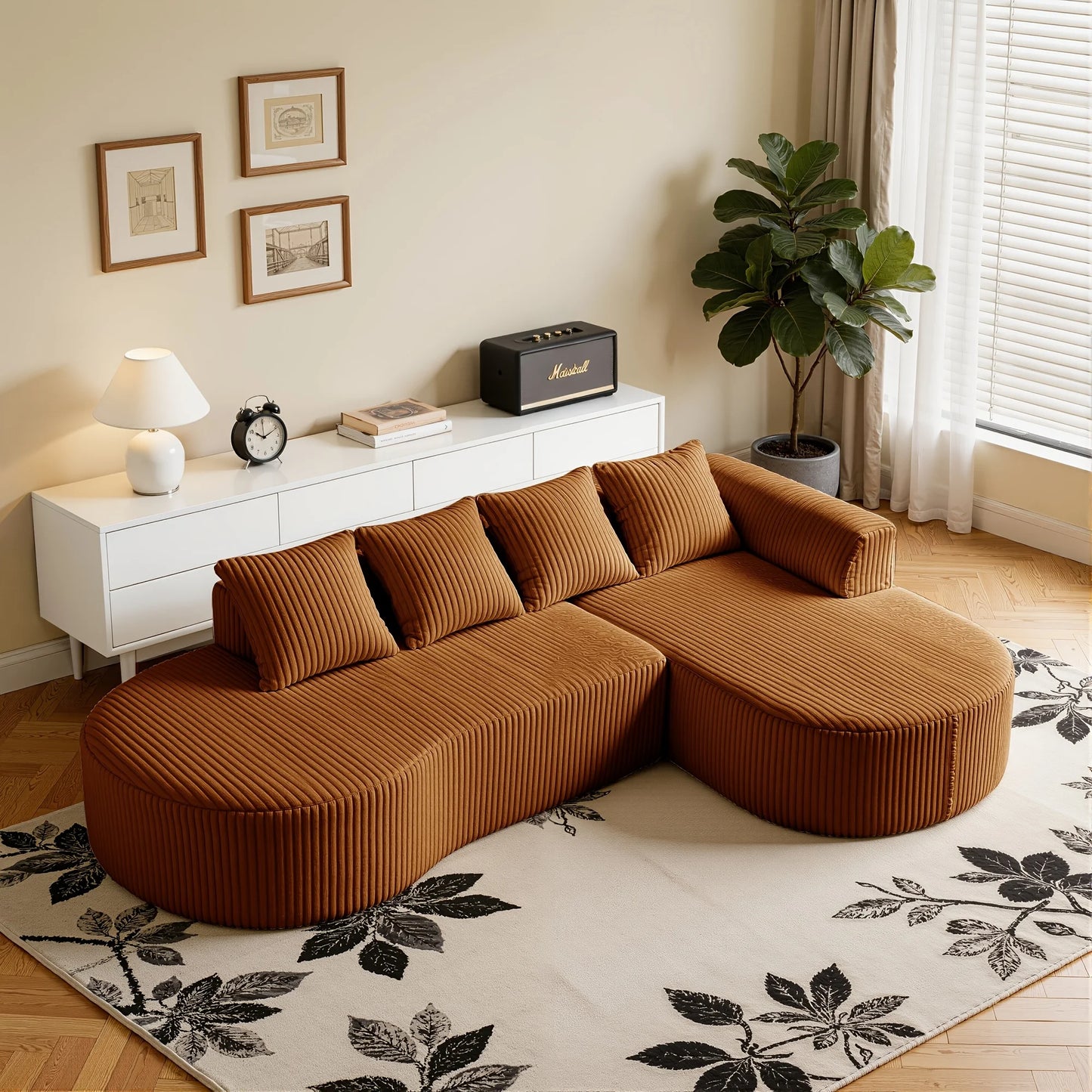 L-Shaped Modular Corduroy Cloud Sofa
