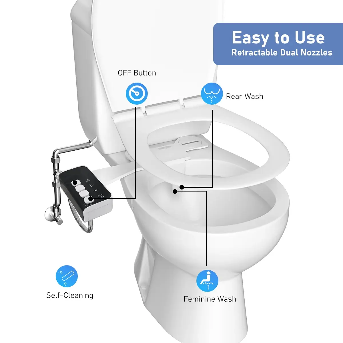Non-Electric Self-Cleaning Hygienic Bidet Ultra Slim Toilet Seat Attachment comfydesigners