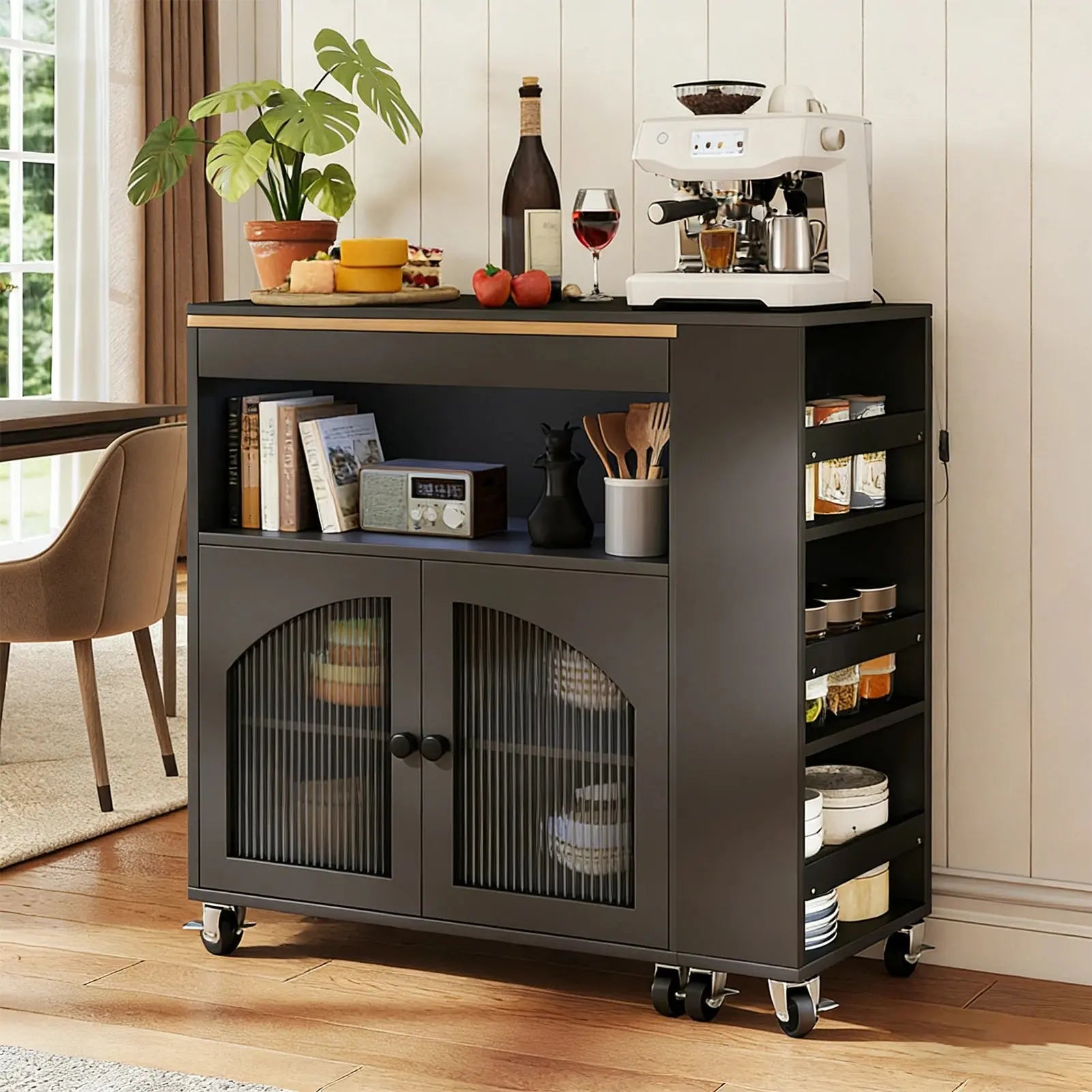 Rolling Kitchen Island with LED & Storage comfydesigners