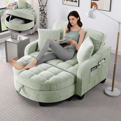 Oversized Chenille Chaise Lounge with Ottoman comfydesigners