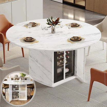 Round Black Faux Marble Dining Table with Storage comfydesigners