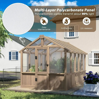 6x10 FT Outdoor Wooden Greenhouse with Lockable Door comfydesigners