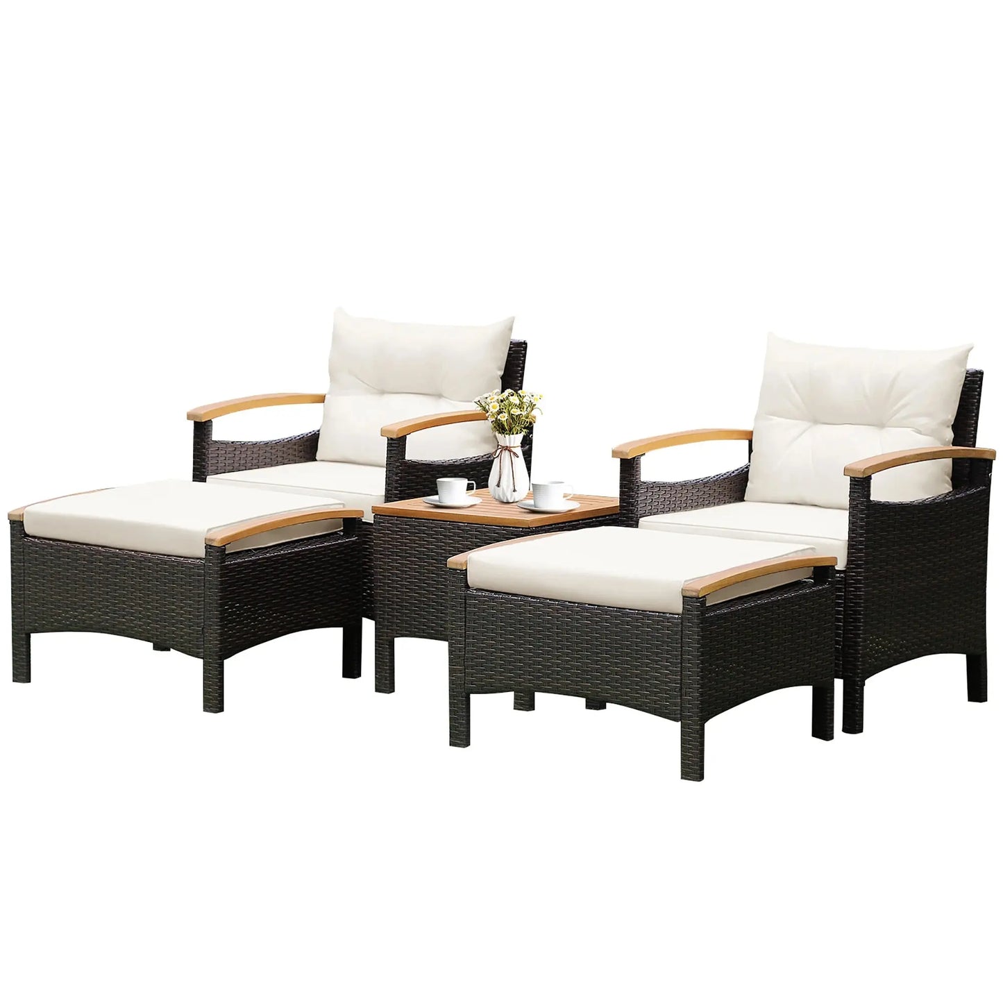 5-Piece Outdoor Rattan Patio Sofa Set | Acacia Wood, All-Weather PE Rattan & Cushions Included comfydesigners