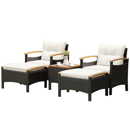 5-Piece Outdoor Rattan Patio Sofa Set | Acacia Wood, All-Weather PE Rattan & Cushions Included comfydesigners