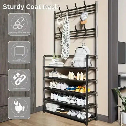 Five Tiers of Order. One Slim Footprint. — Freestanding 5-Tier Coat, Shoe & Storage Rack comfydesigners