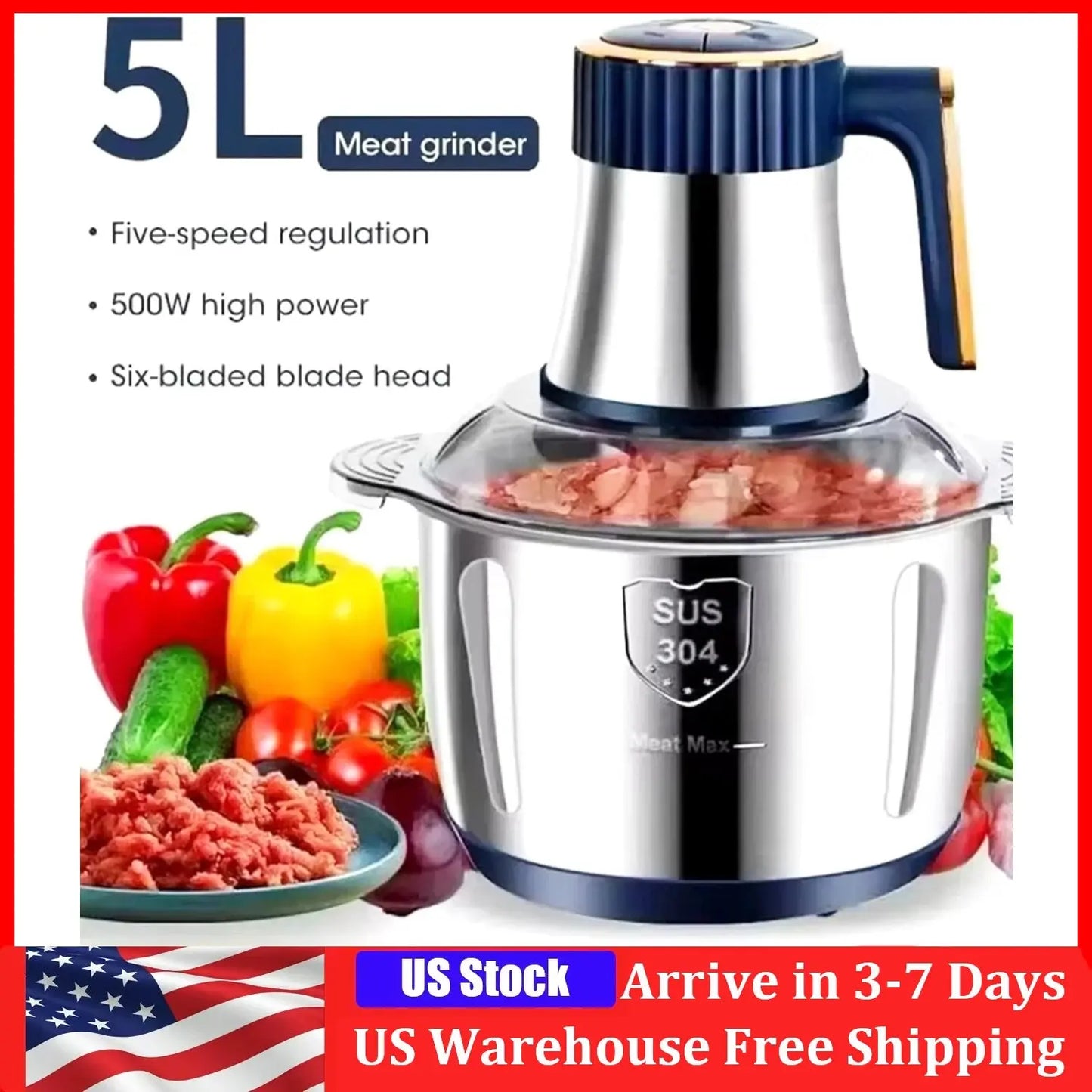 5L Electric Meat Grinder, Vegetable Slicer, Chopper comfydesigners