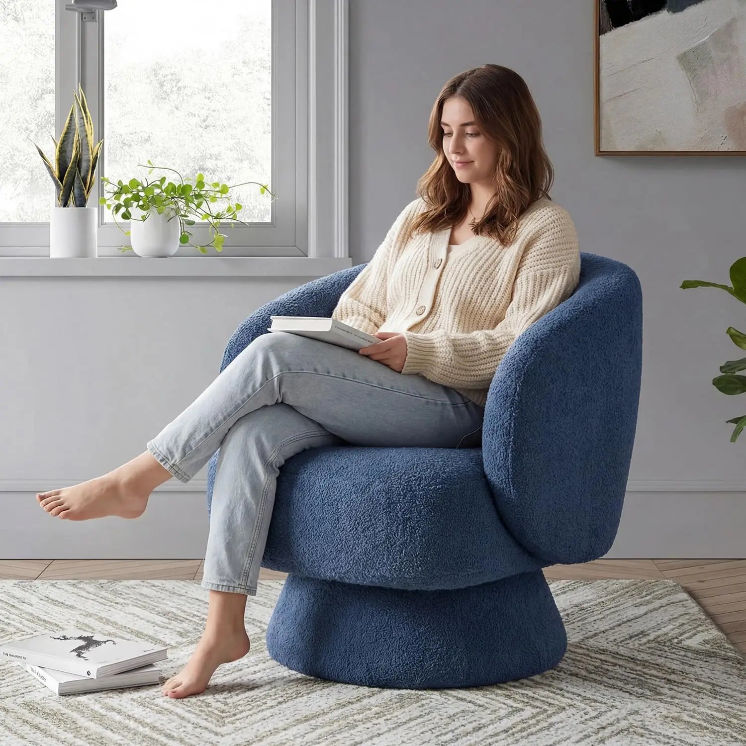 360° Swivel Boucle Barrel Chair — Lumbar