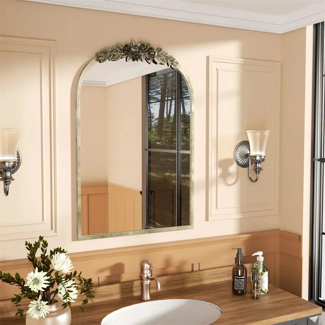 Arched Baroque Wall Mirror | Antique Brass Gold Finish, Decorative Wall-Mounted Mirror — 2 Sizes comfydesigners