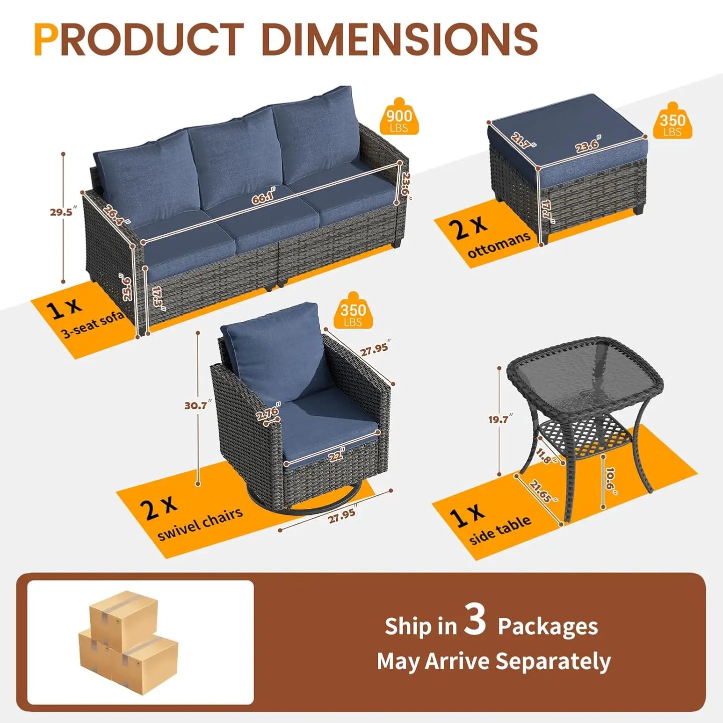 6-Piece Rattan Patio Sofa Set with Swivel Chairs