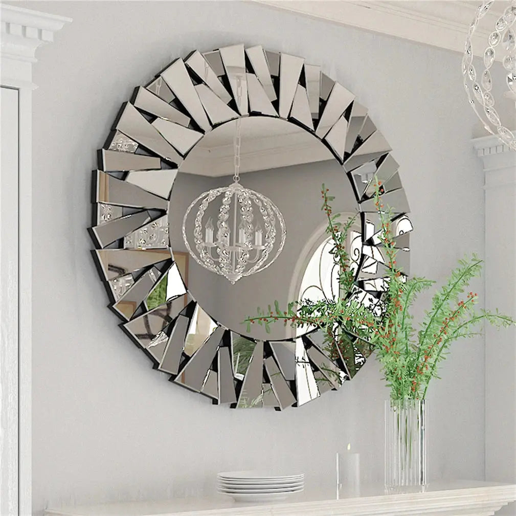 Silver Sunburst Decorative Round Wall Mirror comfydesigners