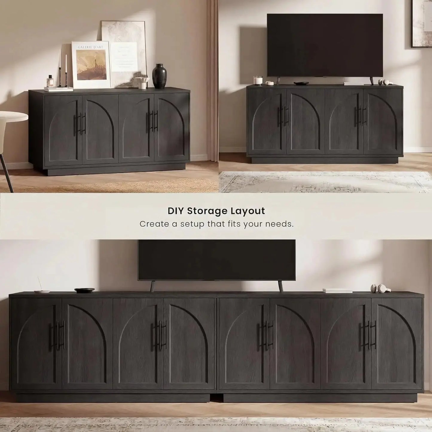 Arched Buffet Sideboard Adjustable Shelves 4-Door Storage comfydesigners