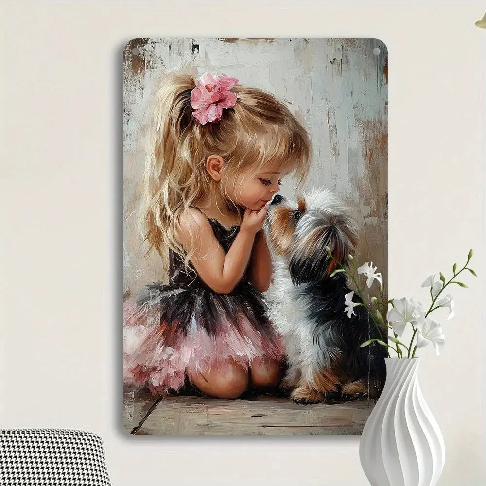 Girl & Dog Tinplate Wall Art comfydesigners