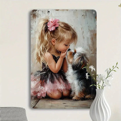 Girl & Dog Tinplate Wall Art comfydesigners
