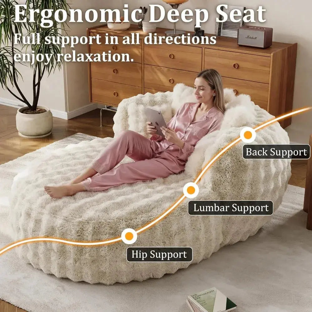 Faux Fur Oversized Chaise Lounge with Ottoman comfydesigners