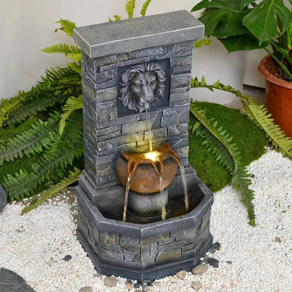 A Statement of Serenity — Lion Head Stone Water Fountain with Soft-Glow LED Lights comfydesigners