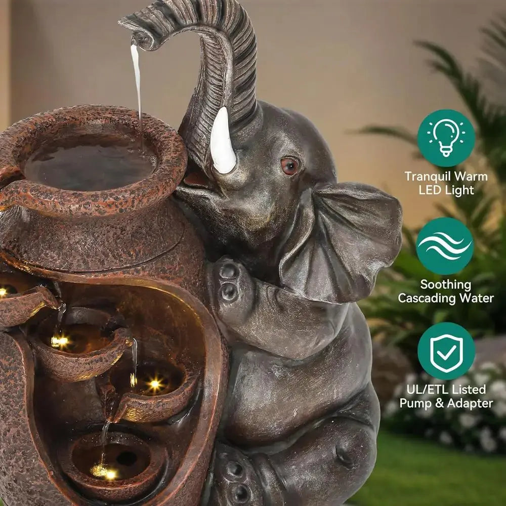 Find Your Calm — Handcrafted Elephant Cascading Water Fountain with Warm LED Lights comfydesigners