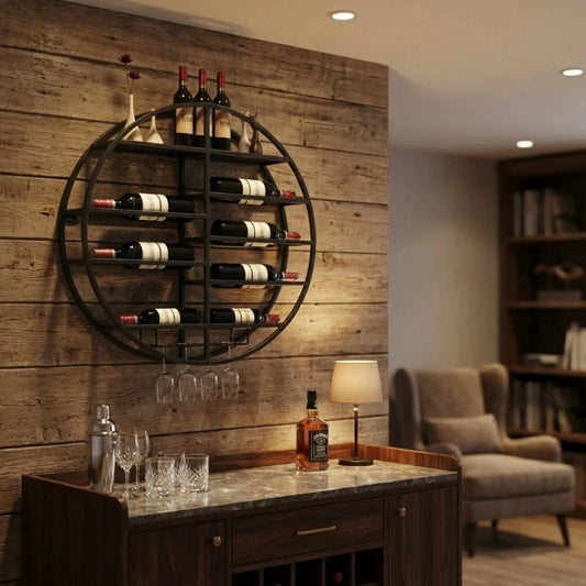 Black Iron Wine Shelf Wall Mounted comfydesigners