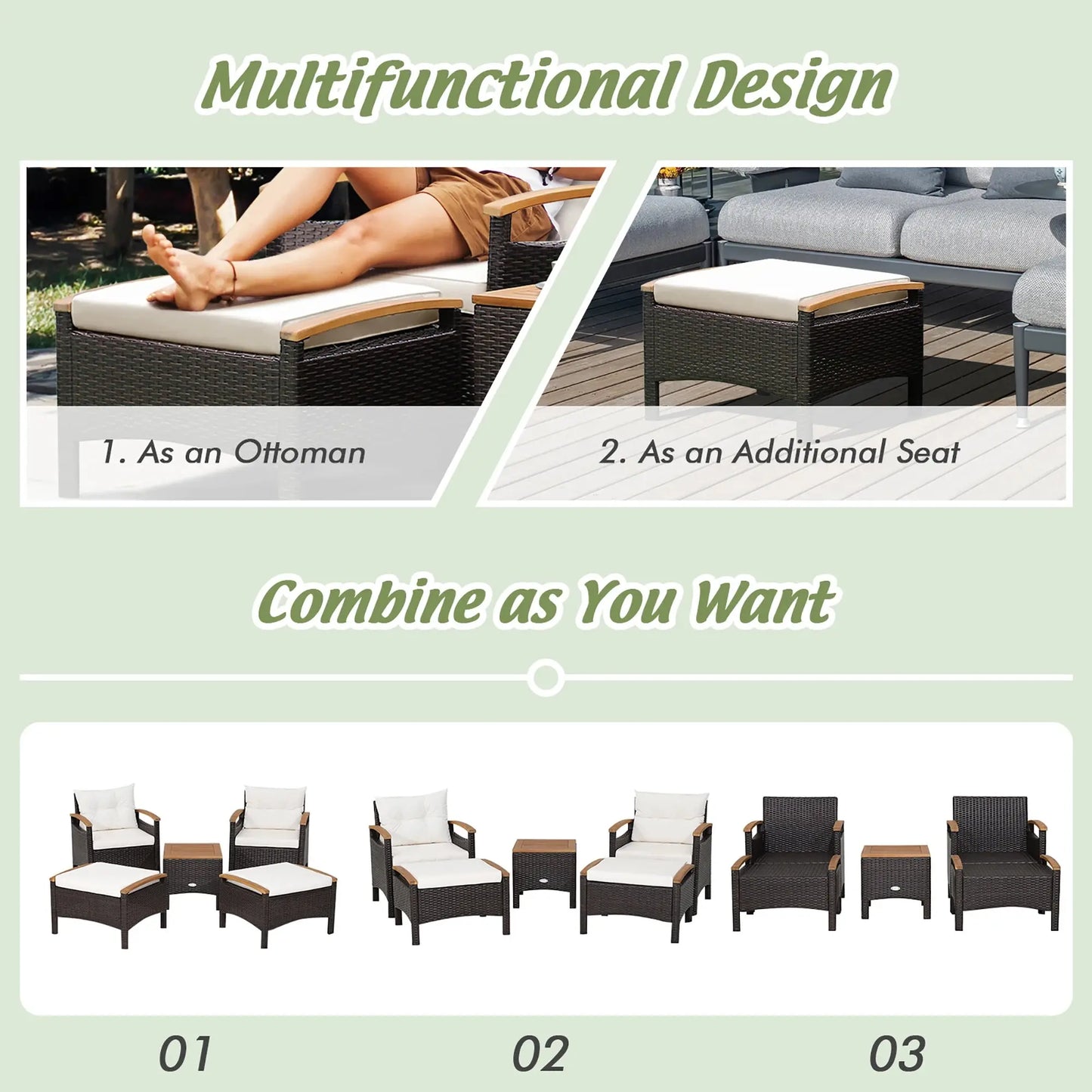 5-Piece Outdoor Rattan Patio Sofa Set | Acacia Wood, All-Weather PE Rattan & Cushions Included comfydesigners