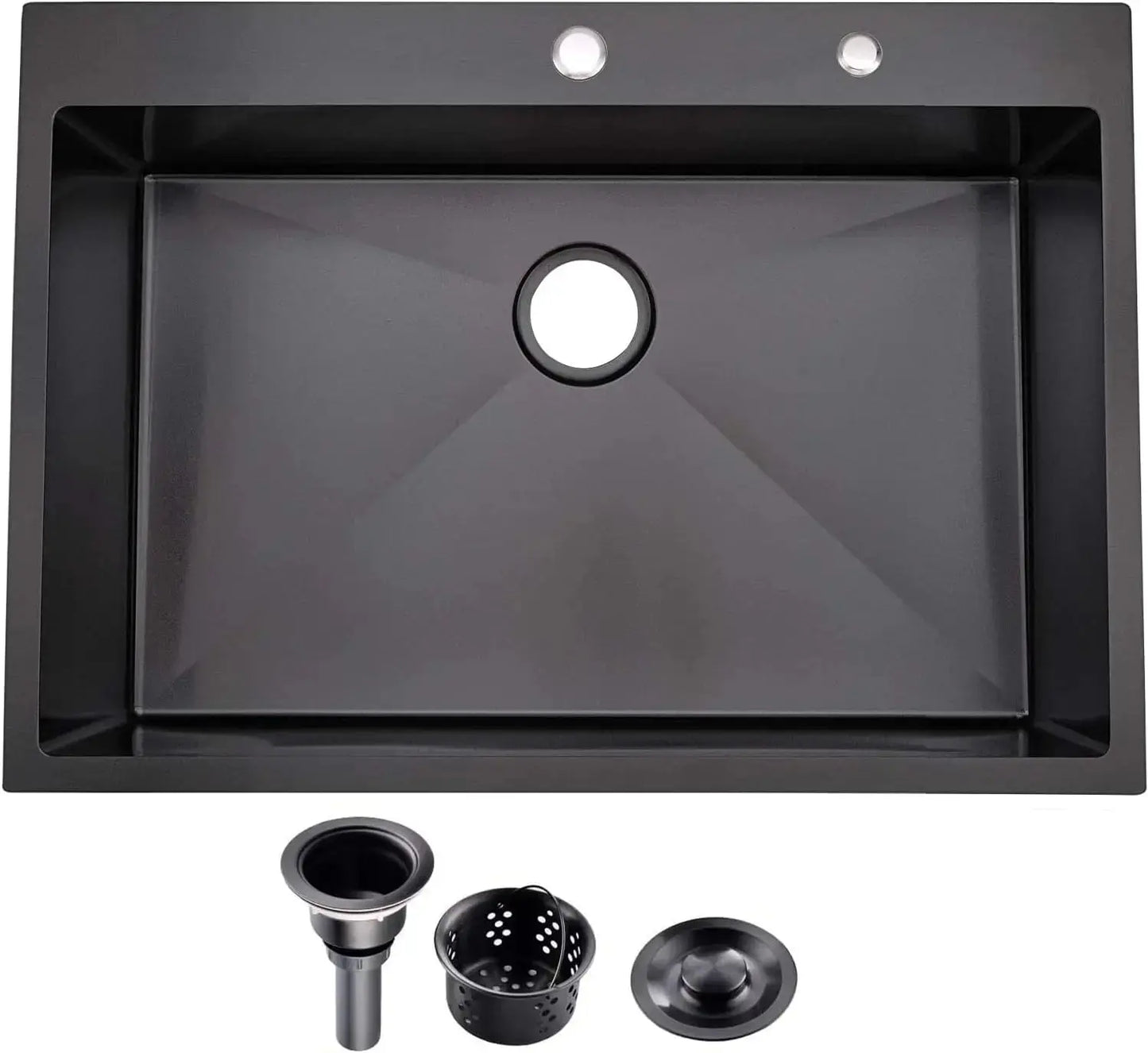 Gunmetal Black Drop-In Kitchen Sink | Handcrafted Stainless Steel, Top Mount, Extra-Deep Single Bowl comfydesigners