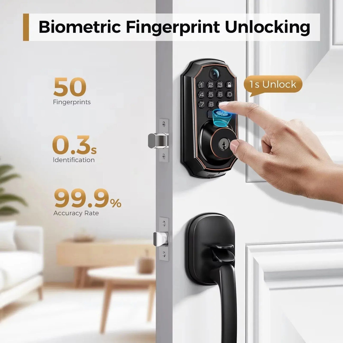 ARPHA Smart Lock D289H Smart WiFi Keyless Door Lock with Camera 5 in 1 Camera Fingerprint Entry App-Controlled Auto-Lock System comfydesigners