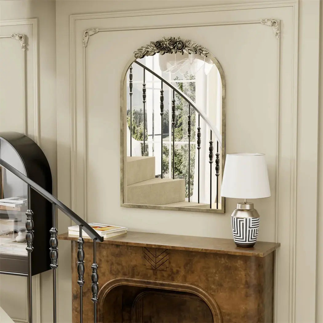 Arched Baroque Wall Mirror | Antique Brass Gold Finish, Decorative Wall-Mounted Mirror — 2 Sizes comfydesigners