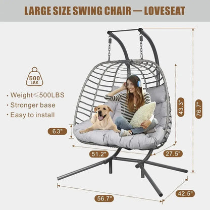 Double Hanging Egg Chair with Stand | 2-Person Indoor & Outdoor Wicker Swing Chair comfydesigners