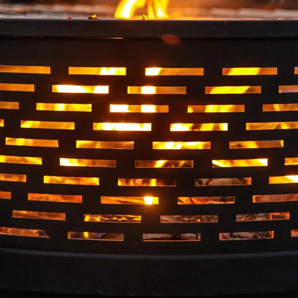 Bonfire. BBQ. Table. All in One. — 26" 3-in-1 Wood-Burning Fire Pit with Grill, Lid & Waterproof Cover comfydesigners